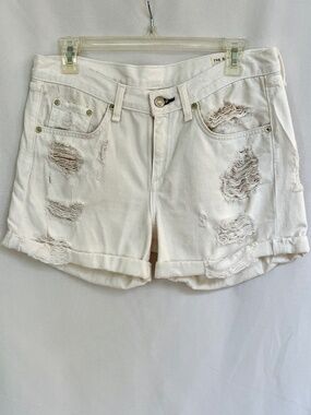 RAG & BONE JEANS Obispo Rebel Distressed Jean Shorts Cuffed White Denim Size 27